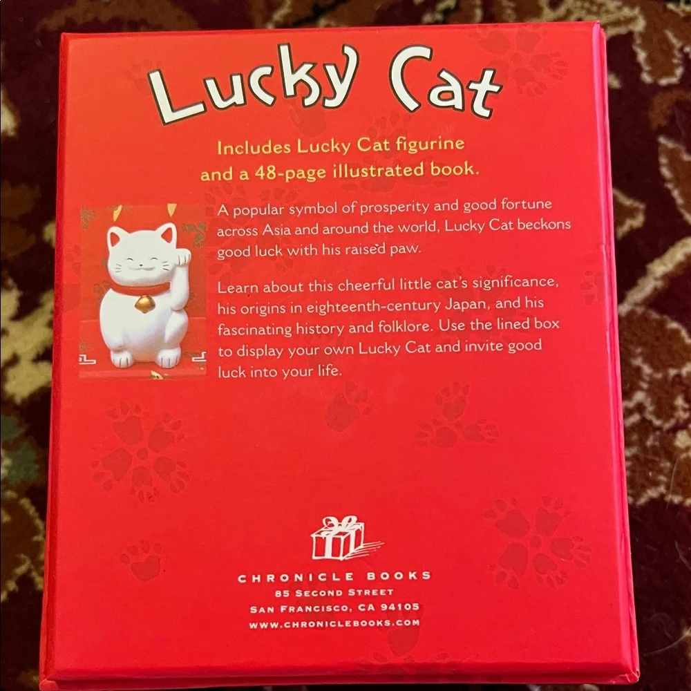 Lucky Cat Red Figurine with Book